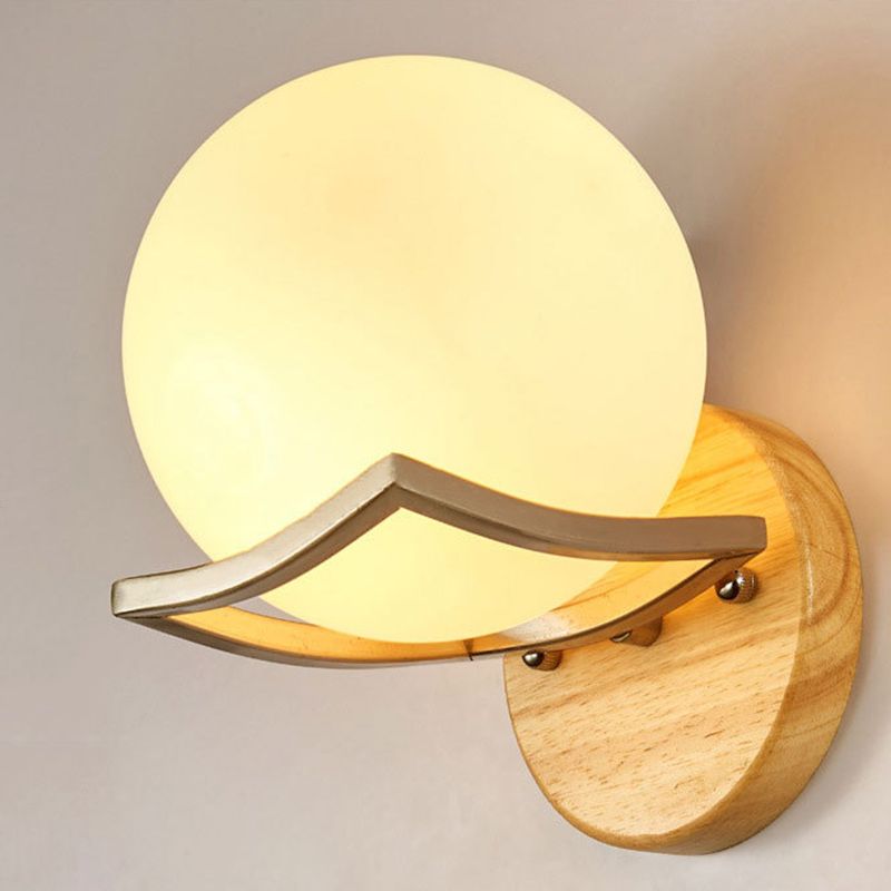 Wooden Shaded Wall Sconce Lighting Simplicity Style White Wall Mount Light Fixture