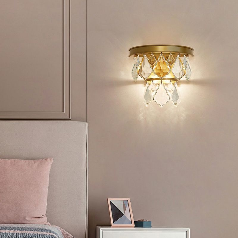 Postmodern Tiered Sconce Light Cut-Crystal 2 Bulbs Bedside Wall Mount Light Fixture