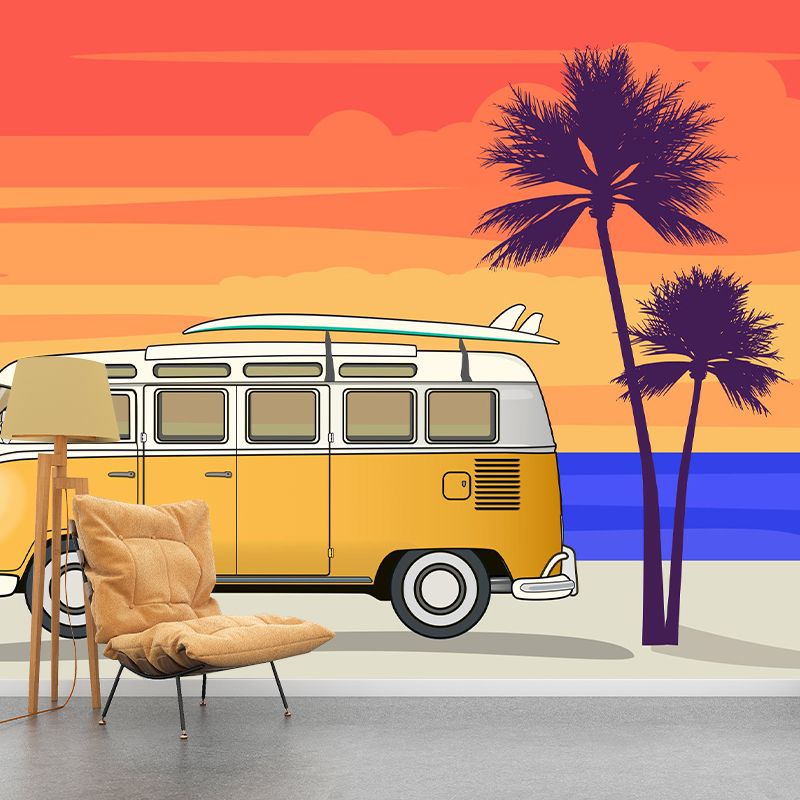 Tropical Palm Leaves Mural Wallpaper Light Color Wall Art for Sitting Room