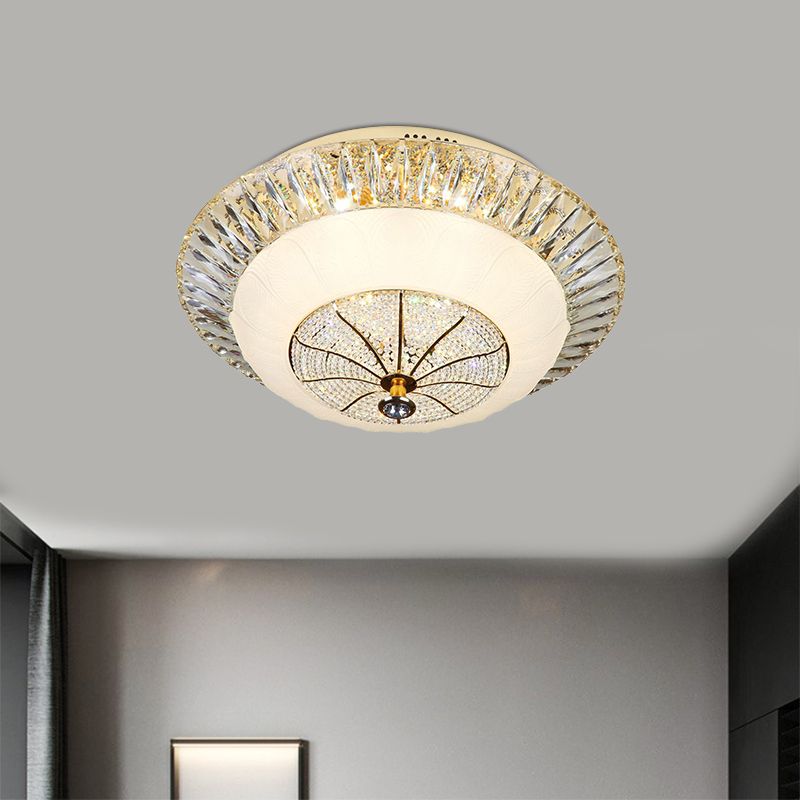 White Bowl Shade Ceiling Mounted Light Contemporary Crystal 16"/19.5" Wide LED Bedroom Flush Mount Lamp
