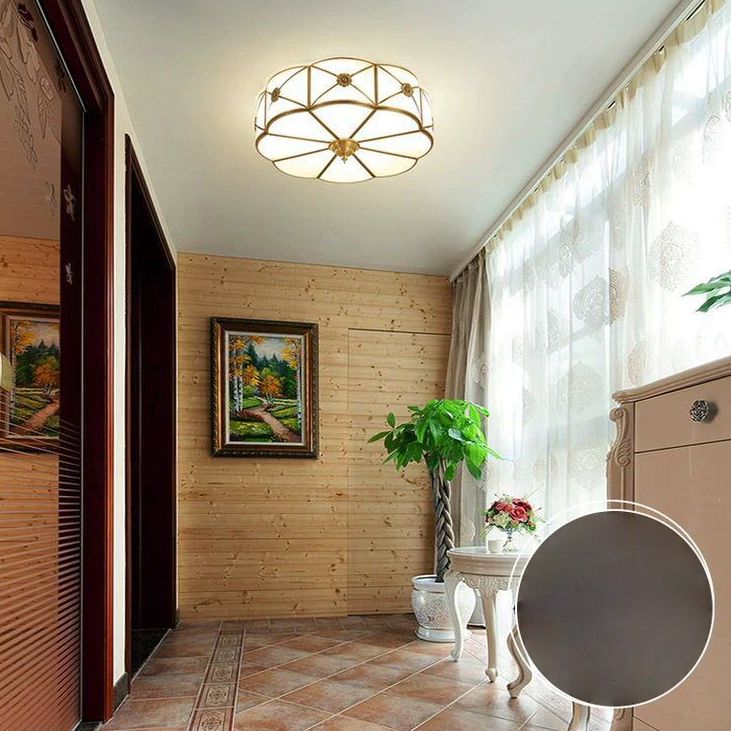 Shaded Living Room Flush Mount Ceiling Light Classic Glass Gold Flush Mount Lighting Fixture