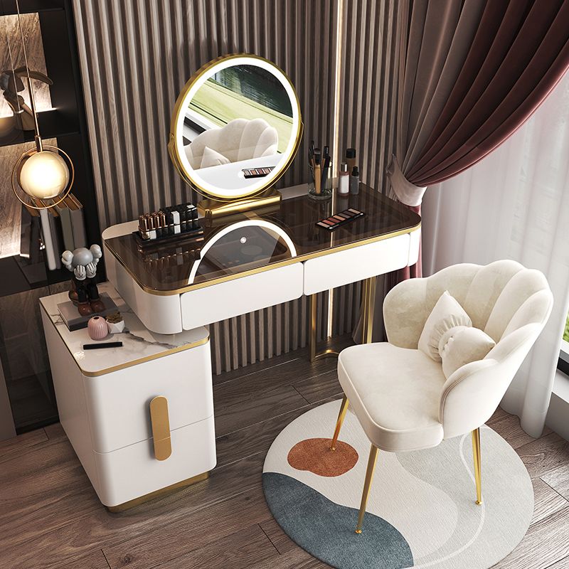 Glam Makeup Vanity Desk Bright White Vanity Tables with 4 Drawer, 15.74" Wide