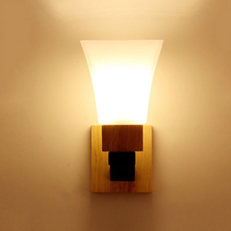Wood Shaded Sconce Light Fixture Nordic Style Wall Mounted Light Fixture in White