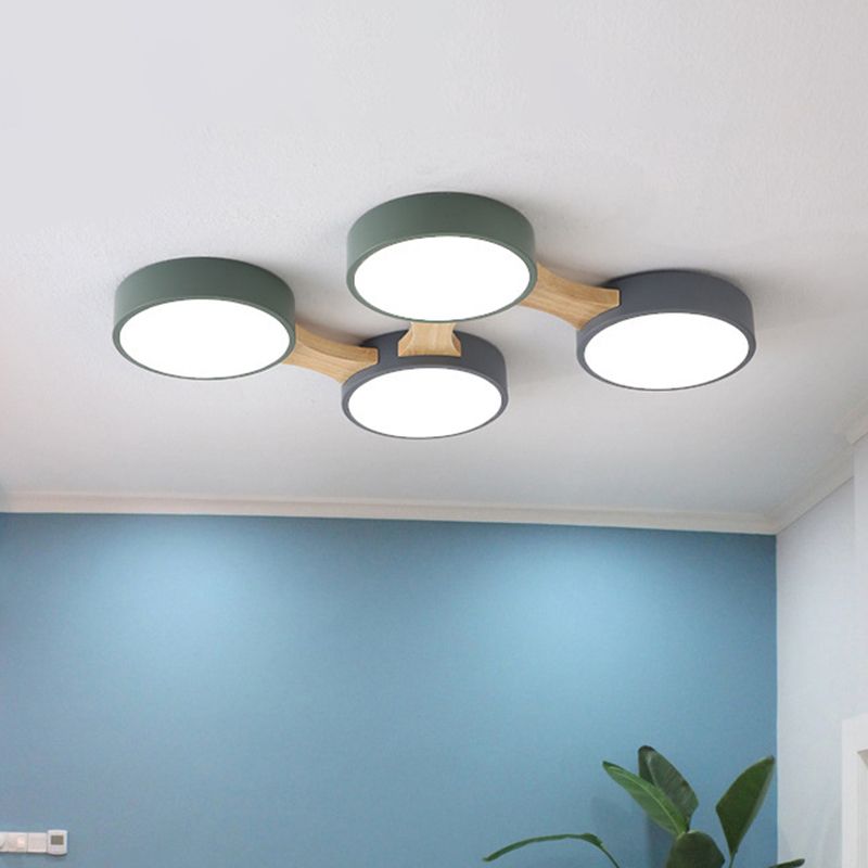 Lámpara de techo empotrada redonda de madera y metal nórdica 3/4/5 luces empotrada en el techo gris para dormitorio en blanco cálido/blanco