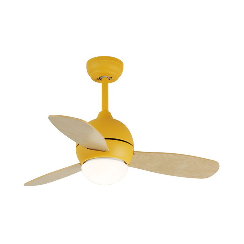 Dome Kids slaapkamer hanger ventilatorlamp metaal 36 "W LED Modern semi spoelplafondlicht in wit/geel/blauw met wand/afstandsbediening, 3 houten messen