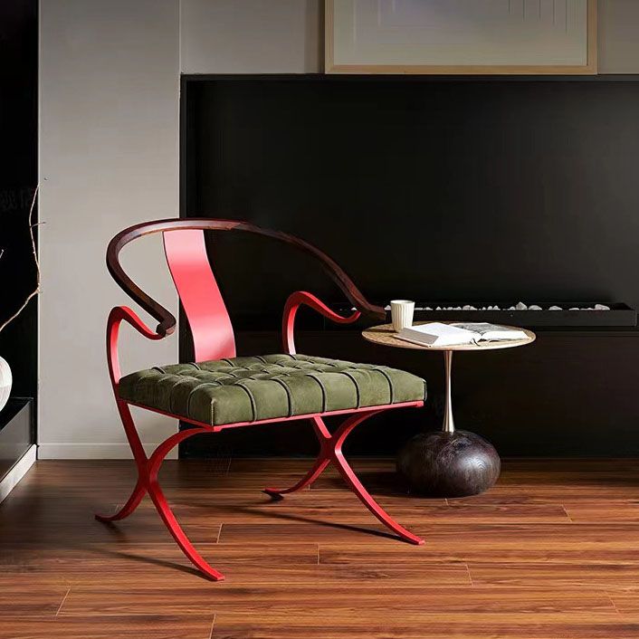 Leather Dining Chairs Nordic Style Open Back Arm Chair with Metal Base