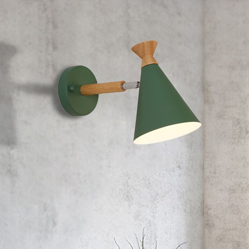 Metal Cone Shade Wall Light Nordic Style Rotatable 1 Light Bedside Reading Light in Blue/Green/Grey/White