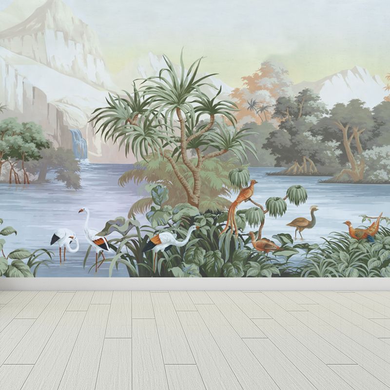 Tropix River Halcyons Mural Decal Non-Woven Washable Green Wall Art for Living Room