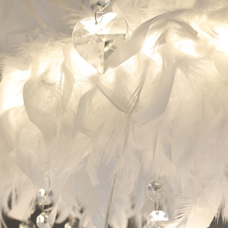 Tapered Feather Chandelier Pendant Nordic LED Hanging Light Fixture with Crystal Decor for Dining Room