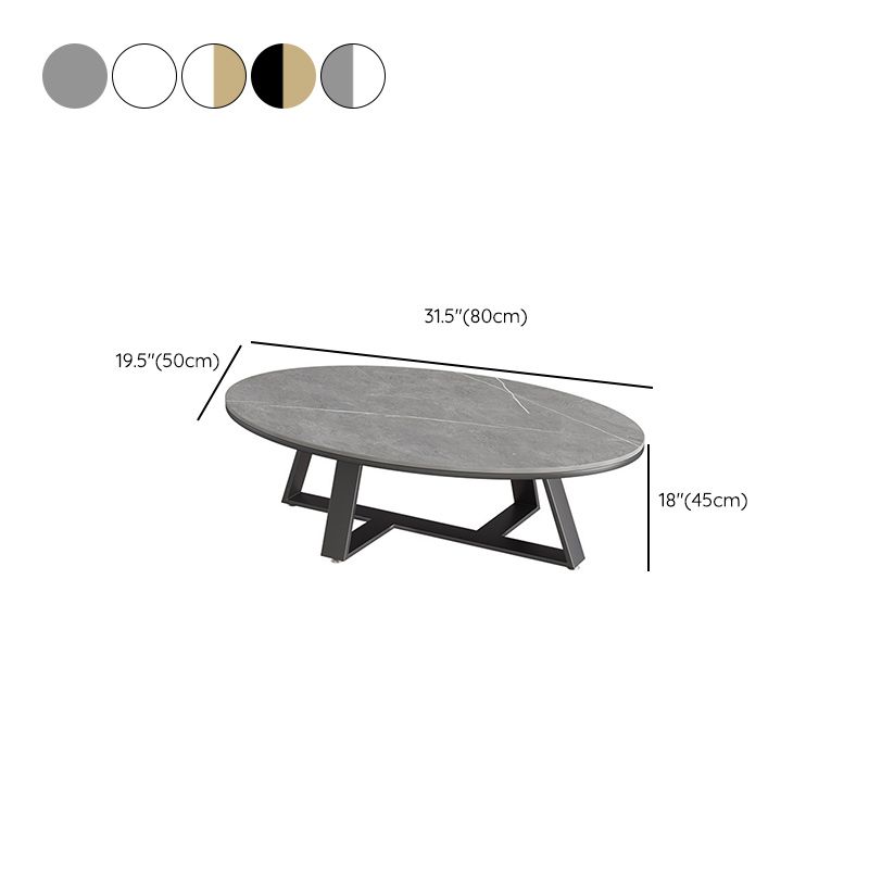 Metal Frame Elliptical Slate Top Coffee Cocktail Table - 17.7" H