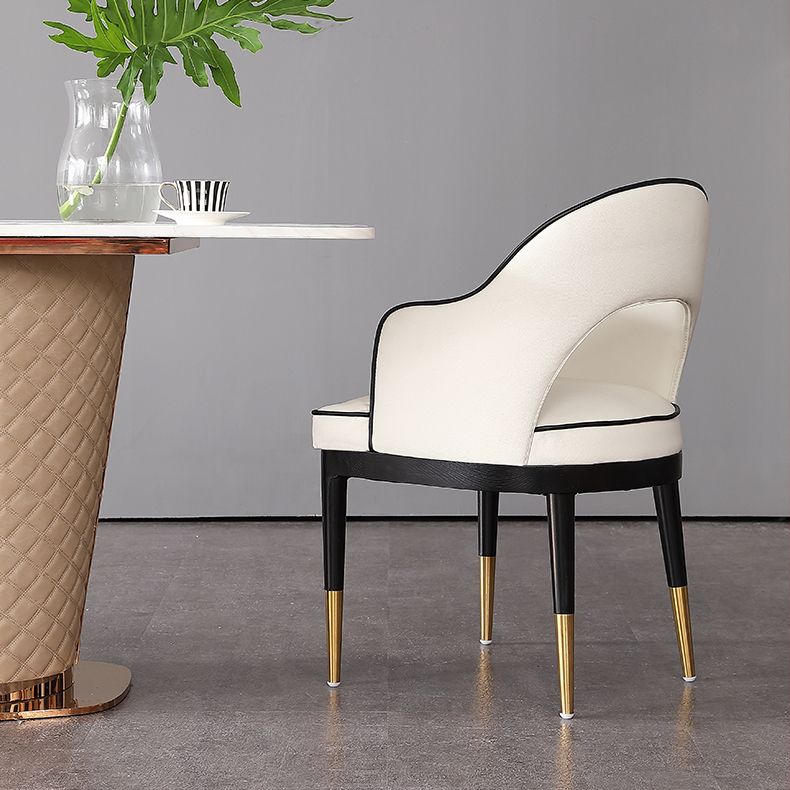 Glam Style Arm Chair Wood Open Back Dining Side Chair for Kitchen with Upholstered