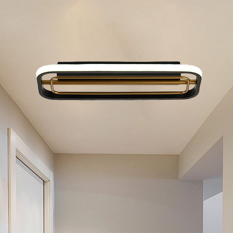 Rectangle Flush Mounted Modern Metallic Black and White/Black and Gold LED Ceiling Light in Warm/White Light, 16"/23.5" L