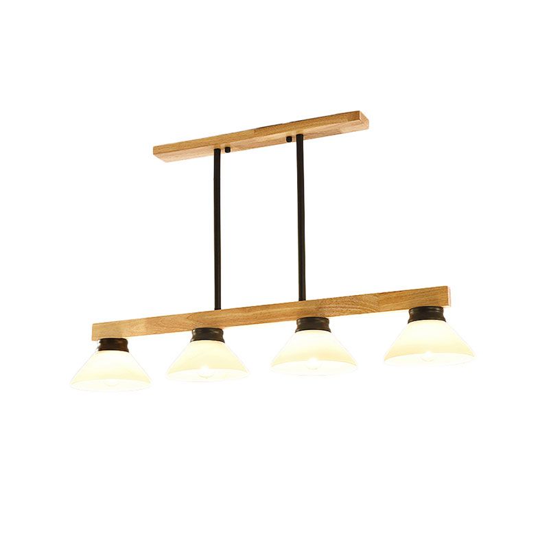 Wooden Cone Shade Island Chandelier 3/4 Heads Nordic Style Linear Pendant Light over Kitchen Island