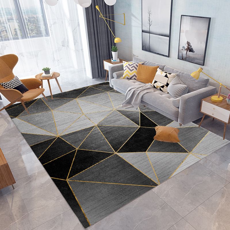 Modern Geometric Pattern Rug with Stripe Multicolor Polyester Rug Washable Non-Slip Pet Friendly Carpet for Living Room