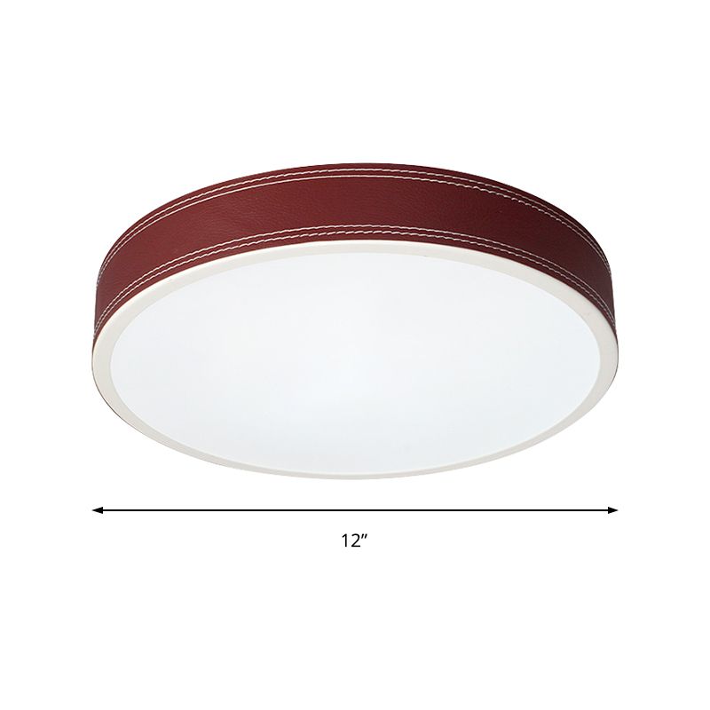 Luz de techo de disco con luz LED nórdica de montaje empotrado de cuero rojo/azul/verde para dormitorio en blanco cálido/blanco, 12 "/16"/19,5 "de diámetro