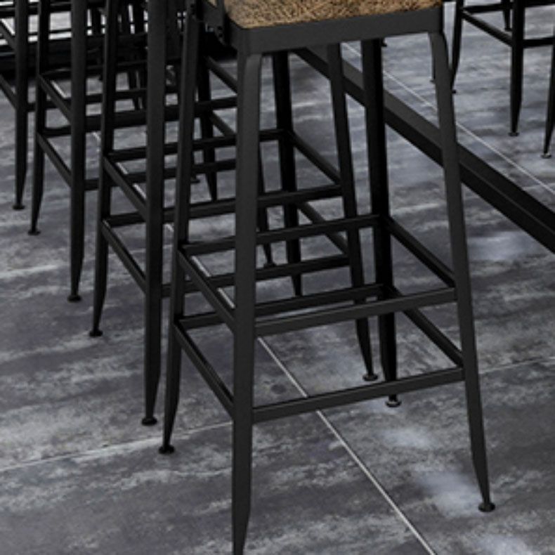 Industrial Faux Leather Dining Stools Armless Bar Stools with Black Metal Base