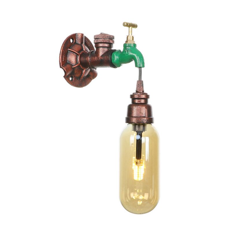 1 Leichte Bernsteinglaswand Lampe Industrie verwitterte Kupfer Oval Schatten Schlafzimmer Leuchte, 9,5 "/10"/12 "H