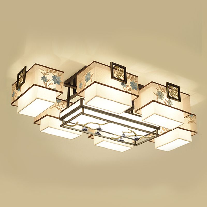 5/7/11 Teste Flush Mount Stile Cinese Tessuto Flush Plafoniera per Sala da pranzo