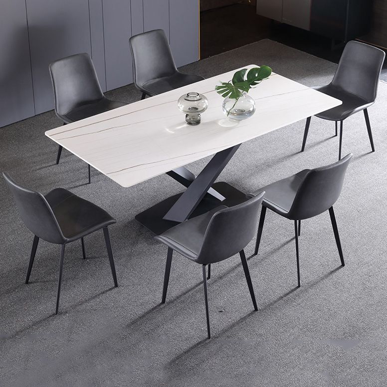Mesa de comedor de cocina de forma rectangular contemporánea Mesa de comedor de piedra sinterizada con base de pedestal