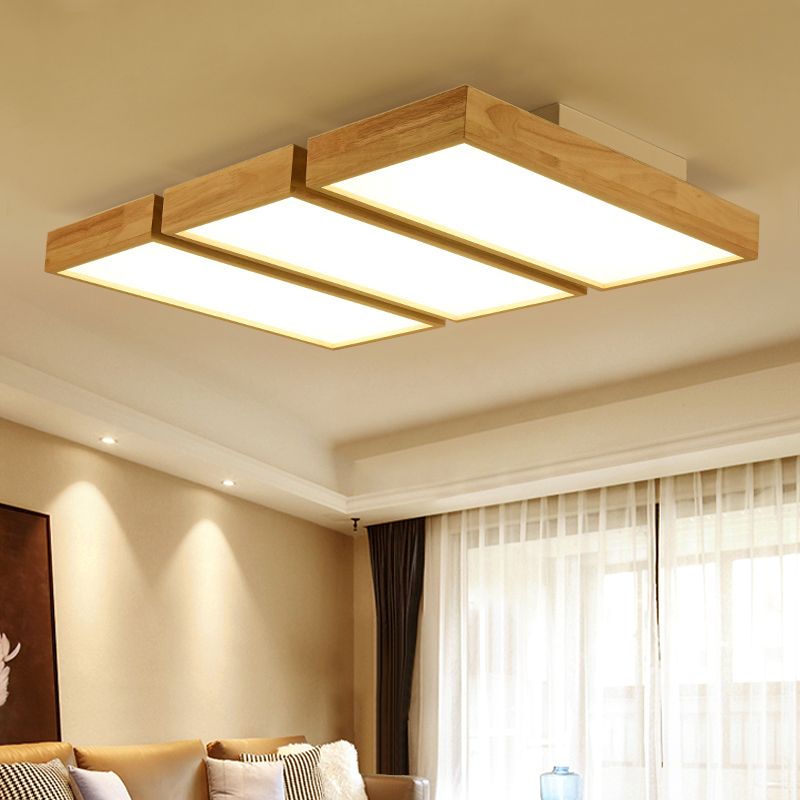 Rectangular Wooden LED Flush Mount in Modern Concise Style Acrylic Indoor Ceiling Light in Log Color