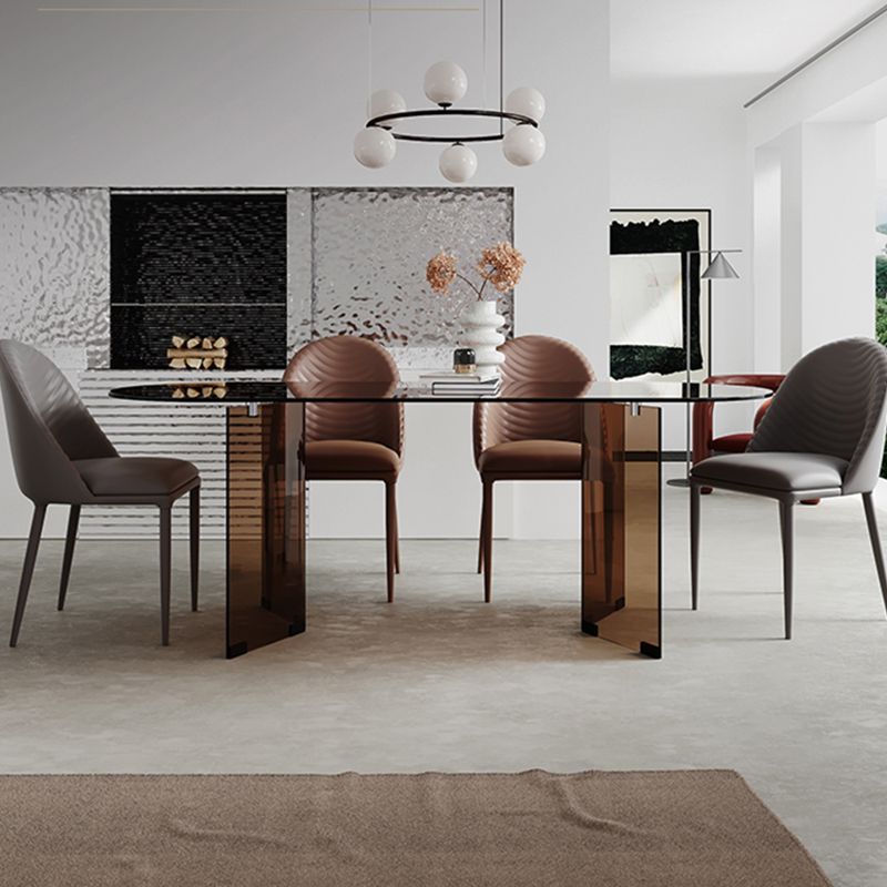 Clear Glass Contemporary Oval Table Glass Top Table with Double Pedestal