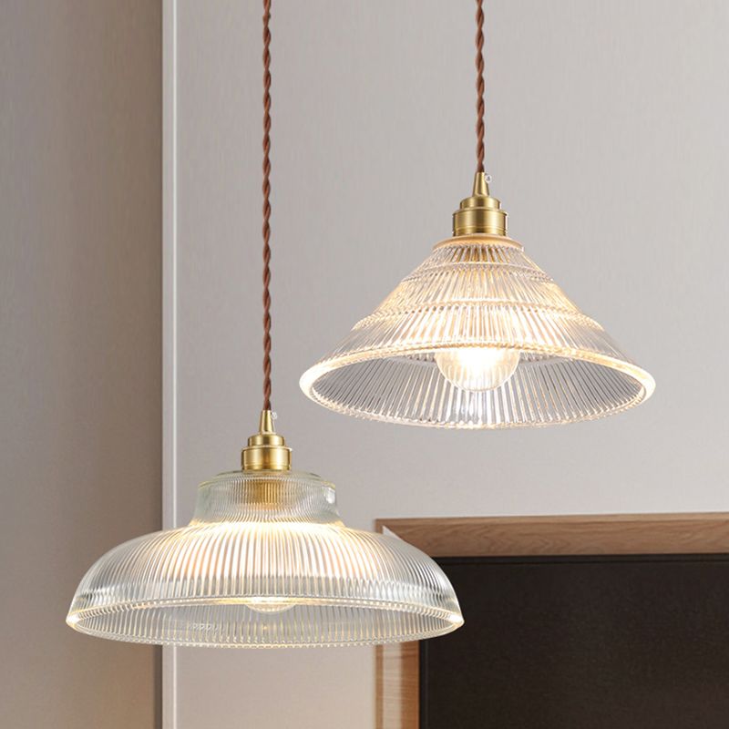 Industrial Single Light Pendant with Clear Prismatic Glass for Bedside Hallway Kitchen