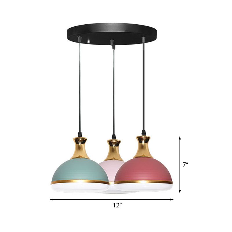 Dome Metal Hanging Light Kit Simple 3-Bulb Black Finish Cluster Pendant Lamp over Dining Table