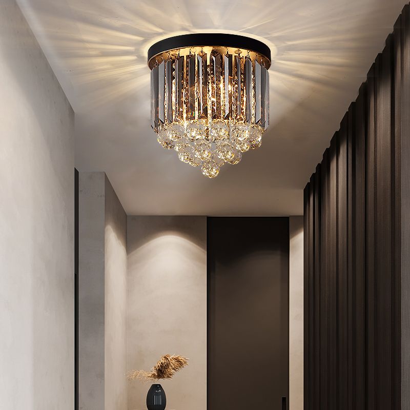 10"/12"/16" W Black Cylindrical Corridor Ceiling Flush Light Minimal 2/4/7 Lights Crystal Flushmount Lighting