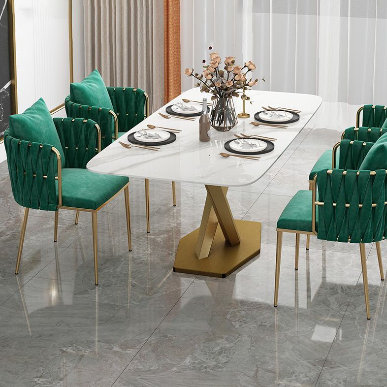 La salle à manger contemporaine en métal préside des chaises de salle à manger sans bras en velours pour un usage domestique
