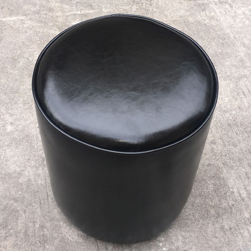 Mid-Century Modern Pouf Ottoman Genuine Leather Tufted Cylinder Shape Ottoman