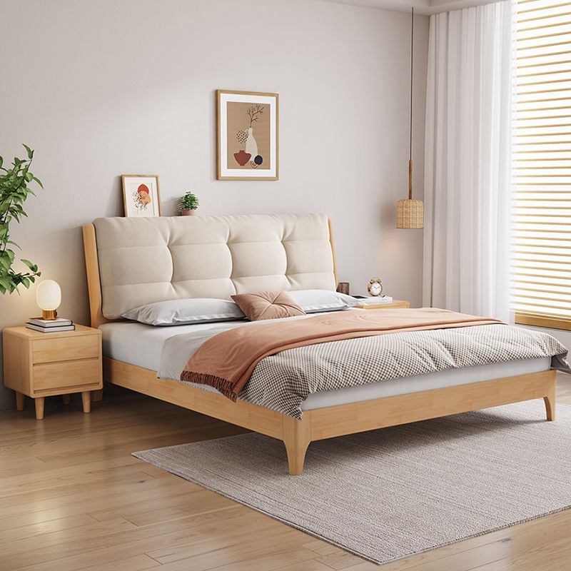 Solid Color Panel Bed Upholstered Headboard Scandinavian Standard Bed