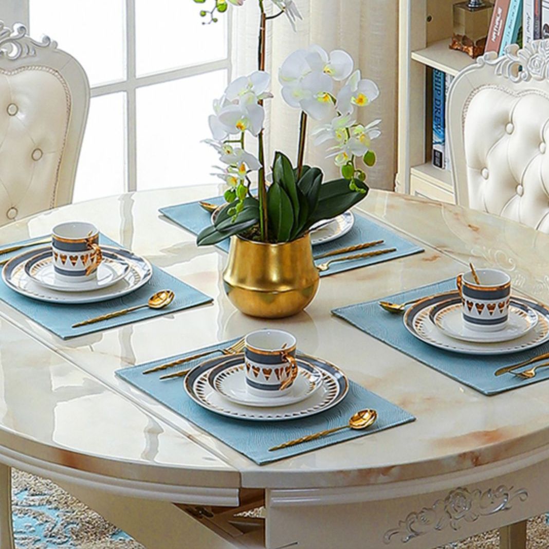 Victorian Dining Room Set Standard Height with Rectangle Top 4 Legs Base Dining Furniture