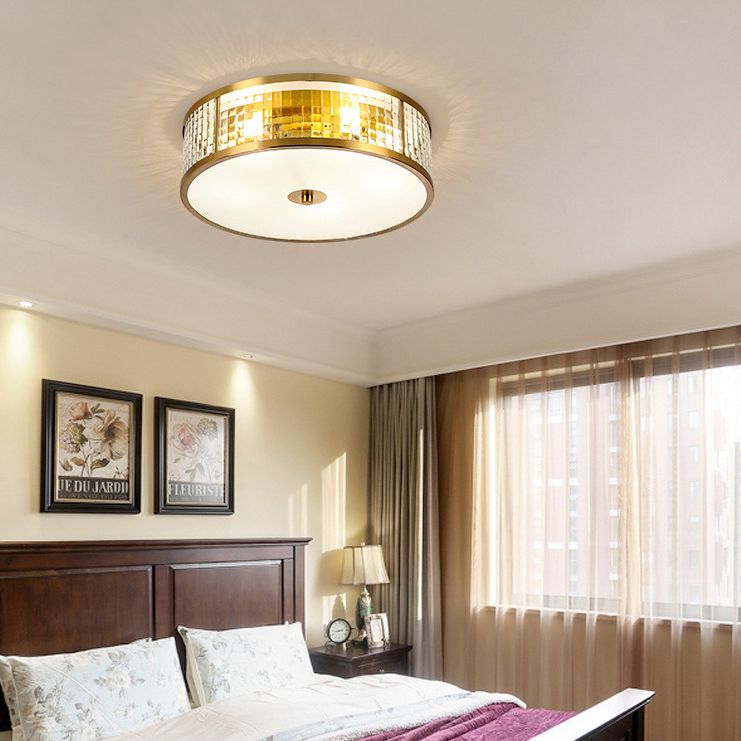 Colonical Artistic Circular Flush Mount Copper Indoor Ceiling Light with Glass Shade