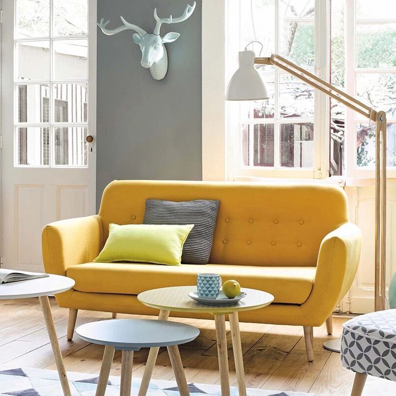 32.28" H Cotton Blend 3 Seater Flared Arm Sofa for Living Room