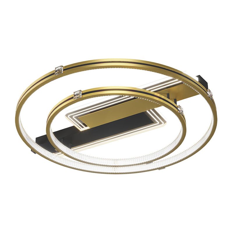 Doble anillo dorado estilo nórdico techo accesorio de iluminación de hierro tono acrílico led al ras de montaje para sala de estar para sala de estar