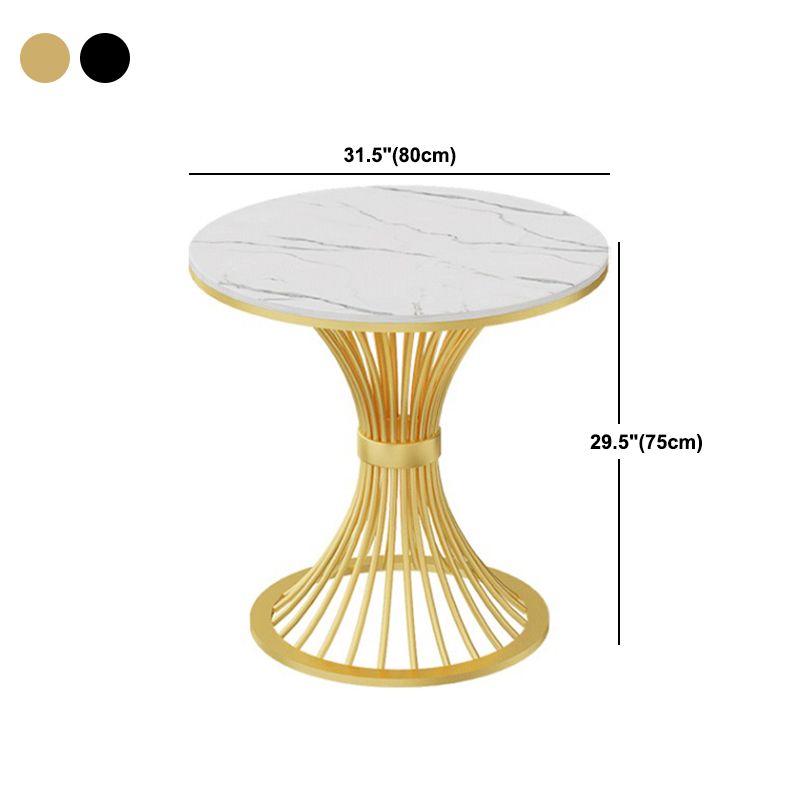 Traditional Luxury Round Dining Table Sintered Stone Top Table with Metal Pedestal