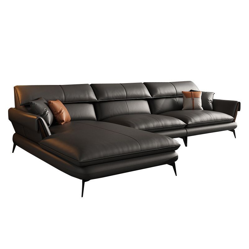 Glam Stationary Genuine Leather Living Room Flared Arm Cushions Sofa Chaise
