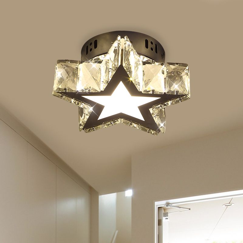 LED Hallway Flush Light Halterung Modernes Chrom Nah an Deckenbeleuchtung mit Star/Loving Heart Crystal Prismen Shade