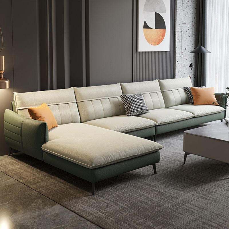 Nordic Stationary Square Arm Faux Leather Living Room Cushions Sofa Chaise