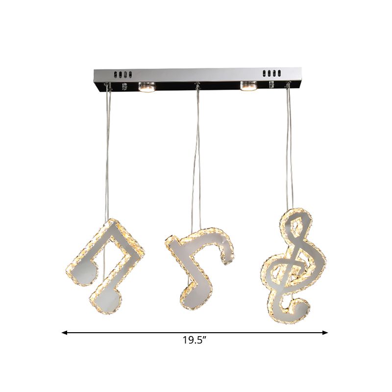 Stainless-Steel LED Swag Pendant Light Modern Clear Beveled Crystals Musical Note Suspension Lamp