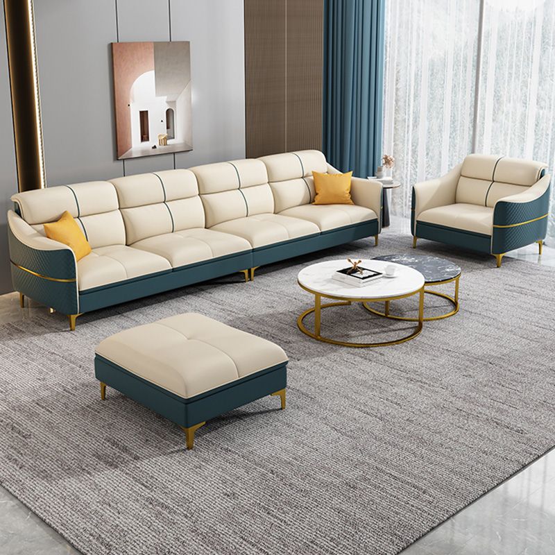 Glam 34.6" Wide Beige Settee Leather Gold Standard Seating for Living Room