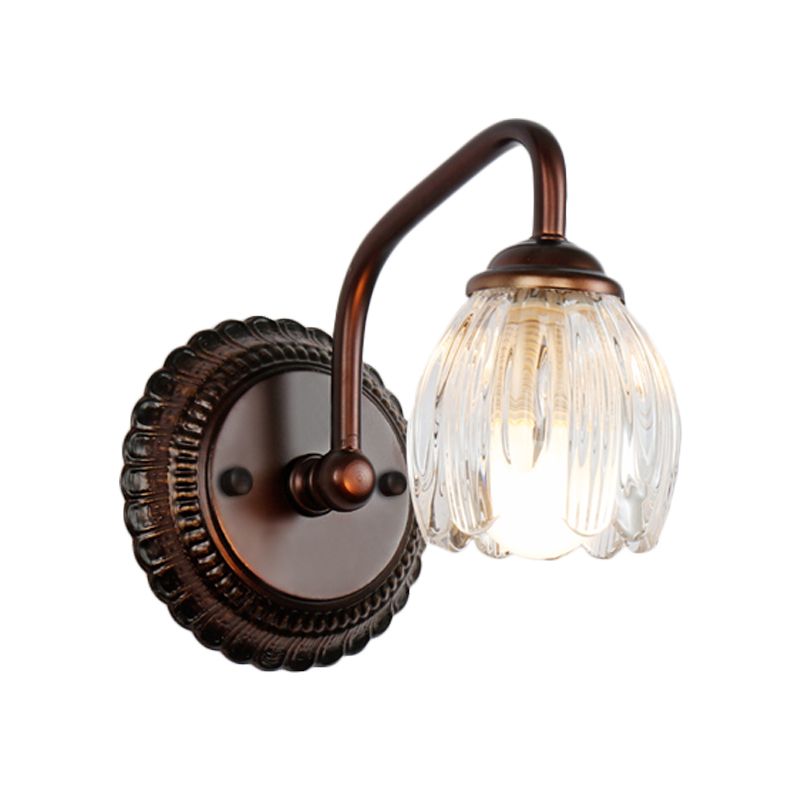 Flower Bathroom Wall Lamp Vintage Clear Textured Glass 2/3/4 Lights Copper Make-Up Lighting