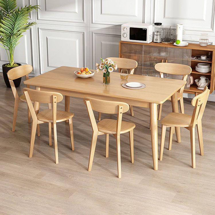 Contemporary Wooden Dining Table Rectangle Table with Wood Legs for Home Use
