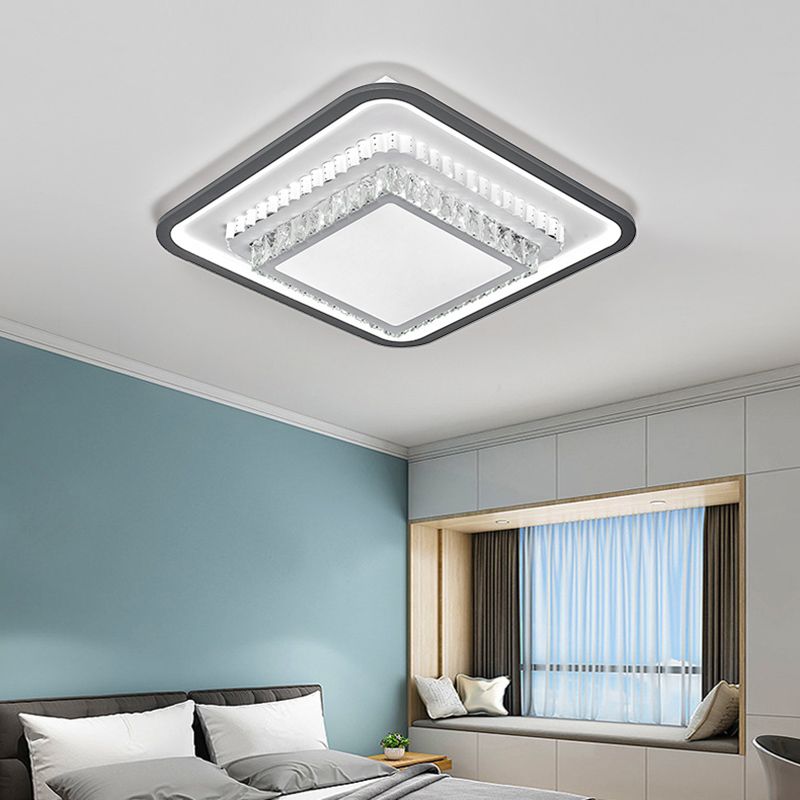 3-Tier Crystal Flush Mount Light Fixture Minimalist Black Flush Mount LED Light for Bedroom