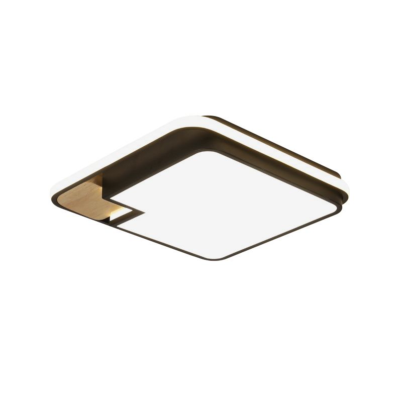 Aluminum Splicing Square Flush Mount Nordic Black and Wood LED Ceiling Light Fixture