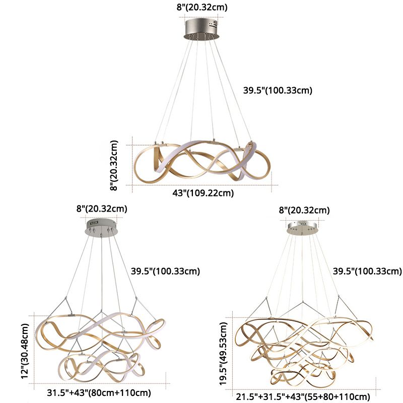 Postmodern Minimalist Twisting Chandelier Lamp Acrylic Hanging Pendant Lights for Restaurant