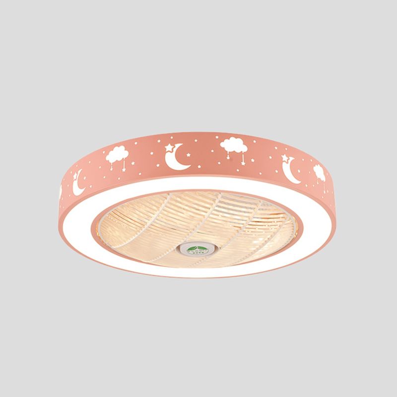 21.5 "LED LED LED Ventilismo Modernismo Sala de estar Semi Flush Mount con tambor acrílico en rosa/azul/blanco