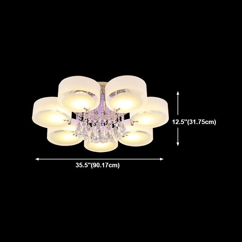 Lámpara de semi rascijada de metal plateada iluminación de techo de dormitorio múltiple con sombra de vidrio