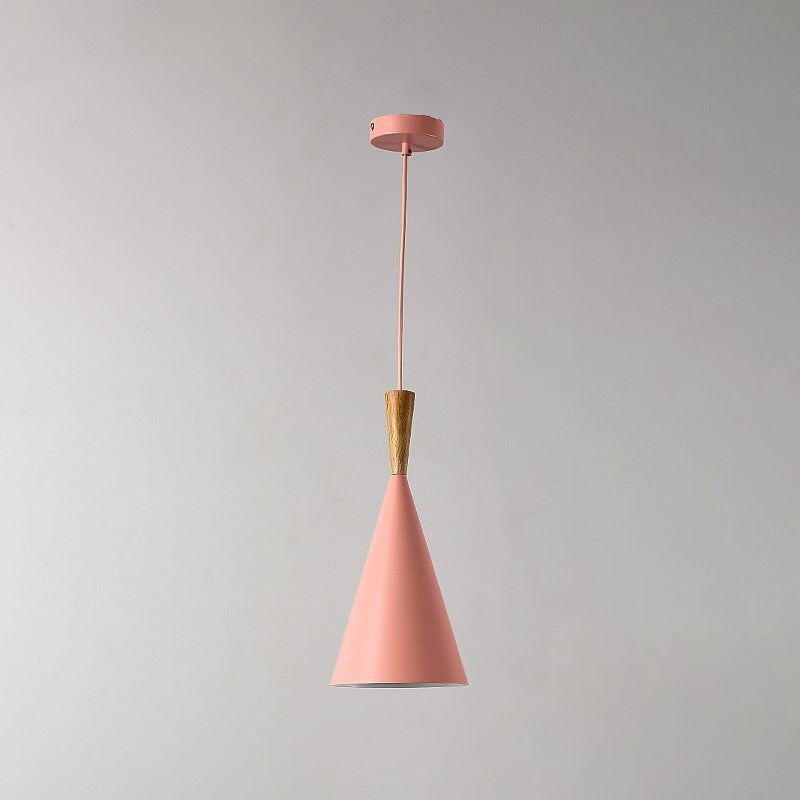 Geometry Drop Pendant Simplicity Metal 1-Light Dining Room Hanging Light Kit with Wood Cork