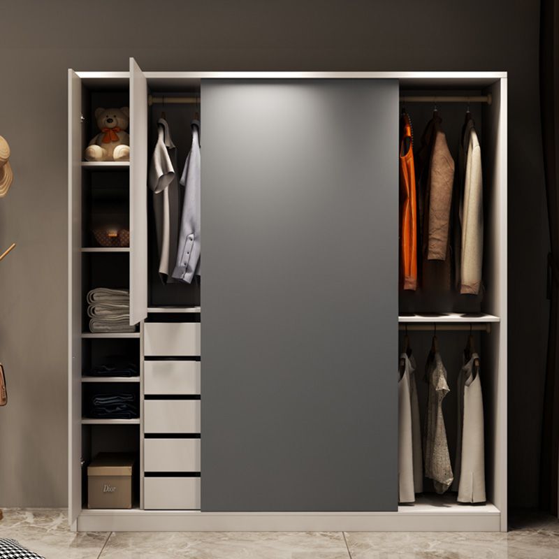 Modern Style Sliding Doors Armoire Wooden Storage Cabinet with Shelves